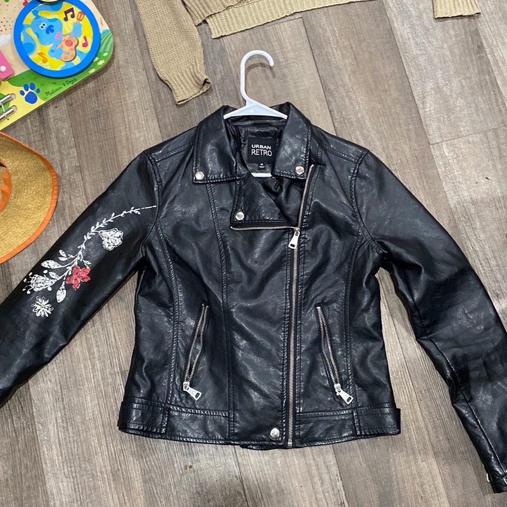 leather jacket with flowers